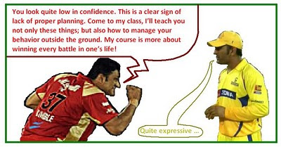 You may not be aware that, Anil kumble is also a Motivational Guru; who teaches success mantras to those who enroll for his course. This means that Anil Kumble must be practicing what he preaches to the world. It's interesting to see how effectively he applies his mantras against Mahendra Singh Dhoni, the CSK captain, who never preaches but is seen applying the success mantras all the time, and that too with great success.